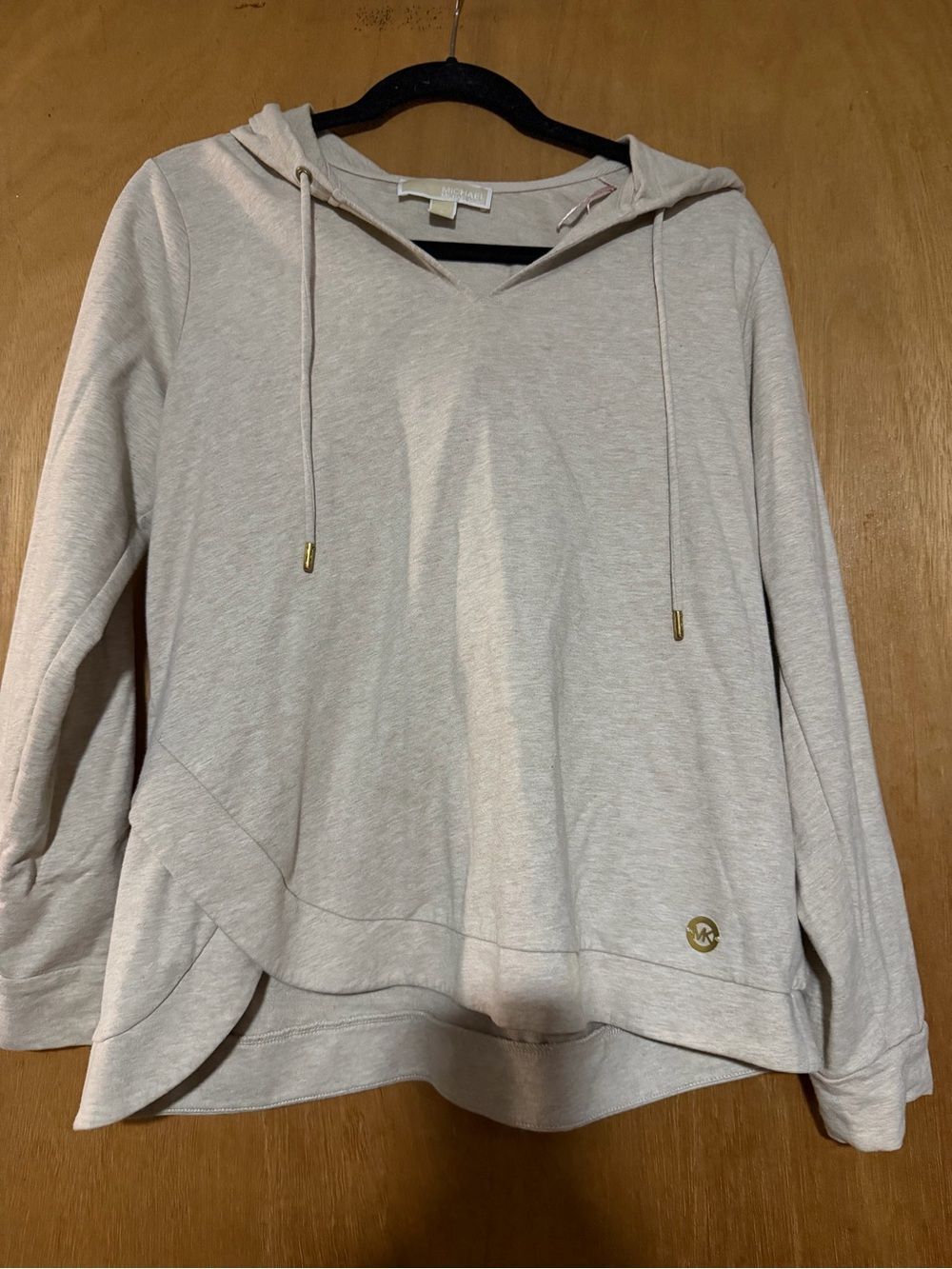 Michael Kors Tan With Gold Features Pullover Sweater Criss Cross Bottom Womens L